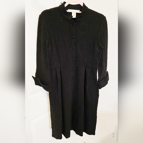 Diane Von Furstenberg Button Down Fitted Wool Black Dress Size 10 - Picture 1 of 4